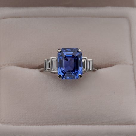 Magnificent Vintage 5.36ct Unheated Ceylon Sapphire and .70ct Diamond Platinum Engagement ring