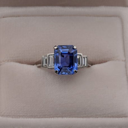 Magnificent Vintage 5.36ct Unheated Ceylon Sapphire and .70ct Diamond Platinum Engagement ring