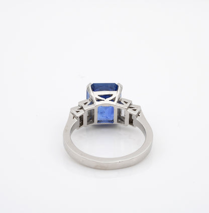 Magnificent Vintage 5.36ct Unheated Ceylon Sapphire and .70ct Diamond Platinum Engagement ring
