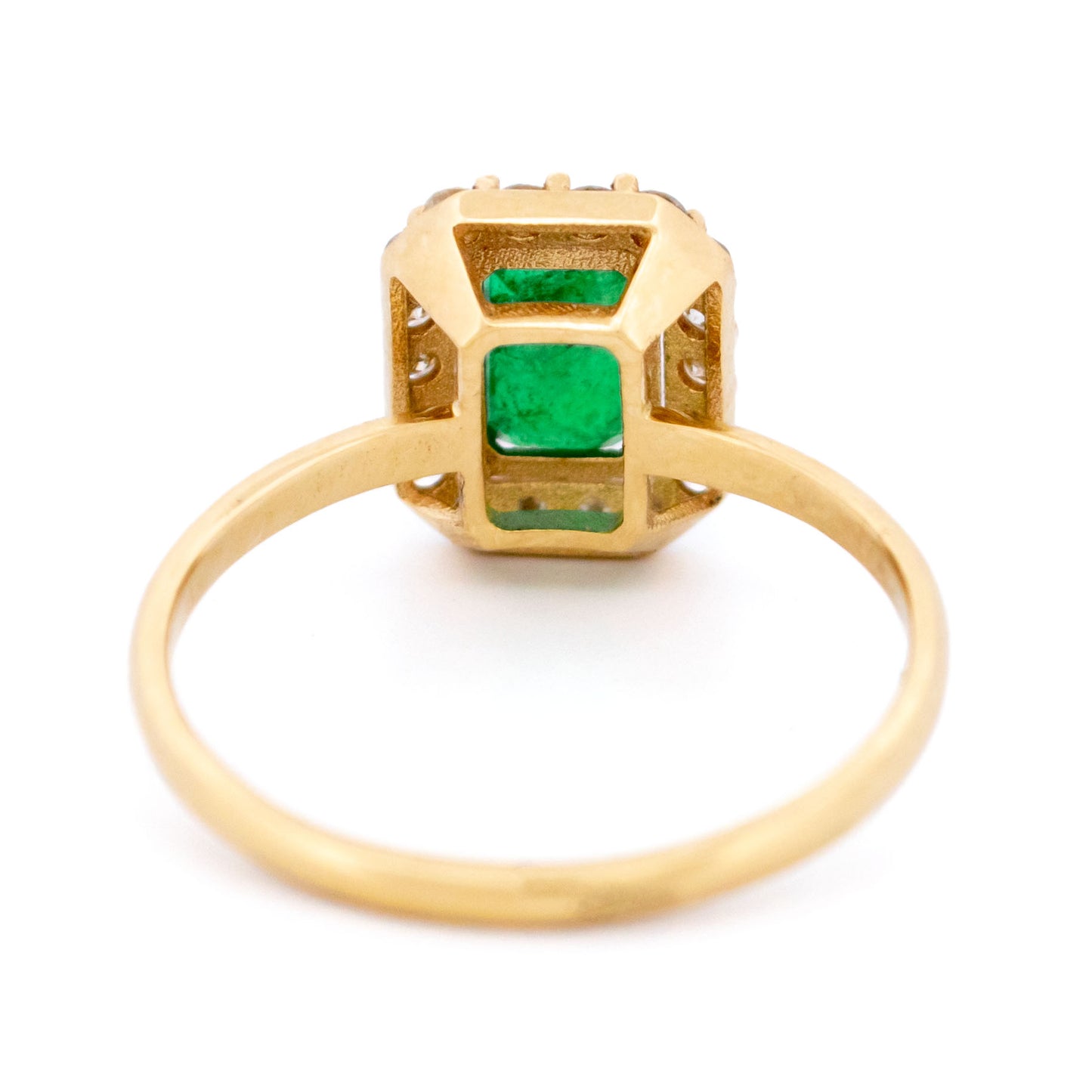 14 Carat Yellow Gold Emerald and Diamond Cluster Ring, 0.65 Carat