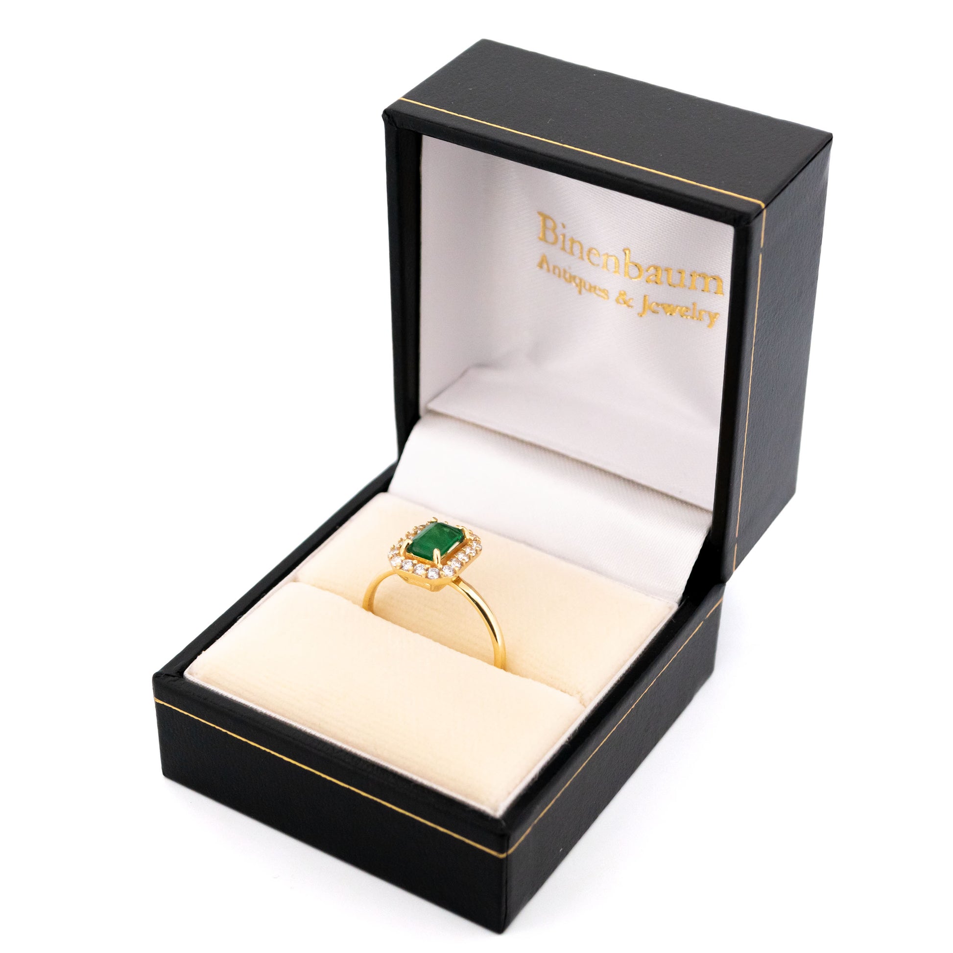 14 Carat Yellow Gold Emerald and Diamond Cluster Ring, 0.65 Carat