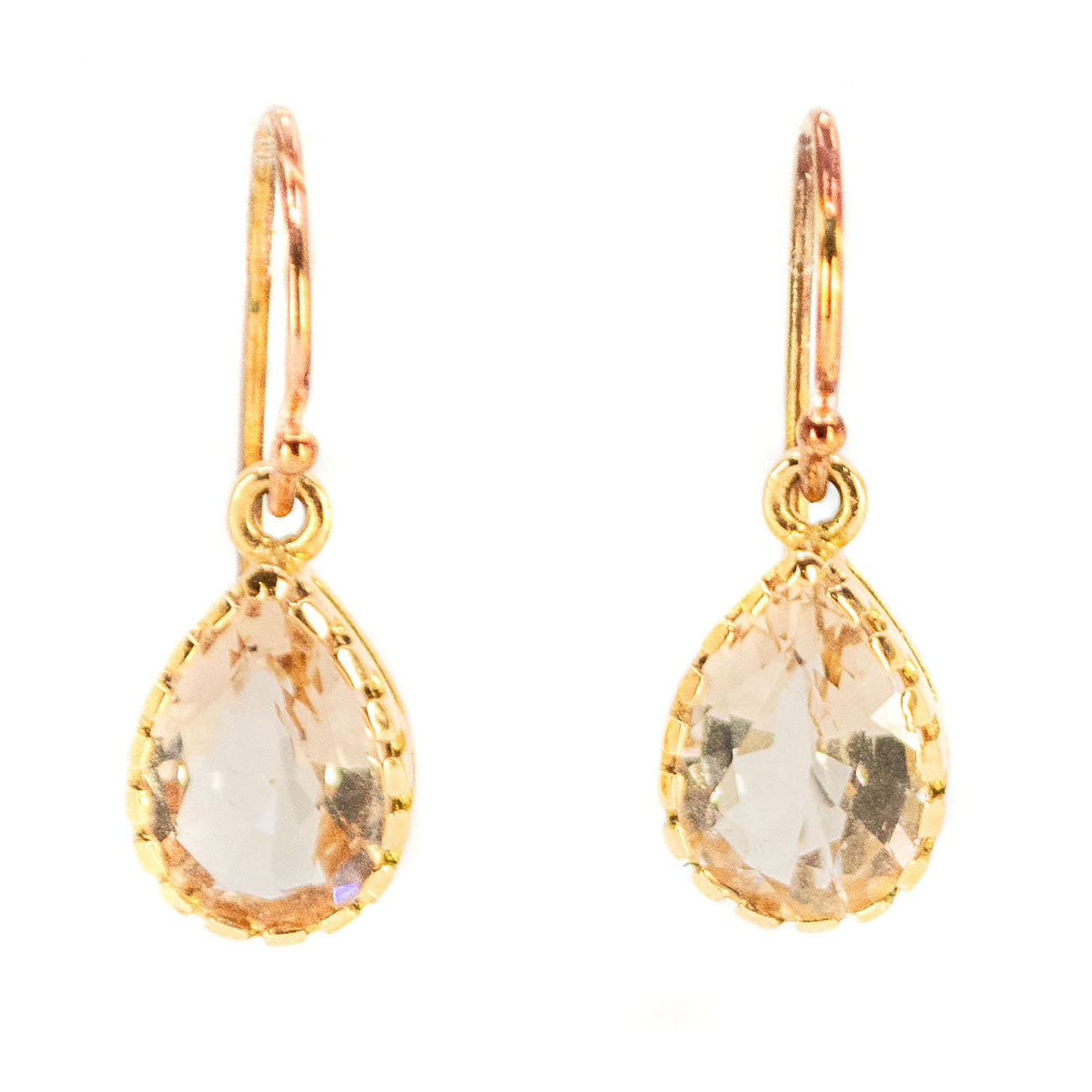 Contemporary 14 Carat Yellow Gold Morganite Drop Earrings
