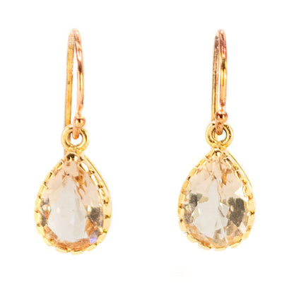 Contemporary 14 Carat Yellow Gold Morganite Drop Earrings