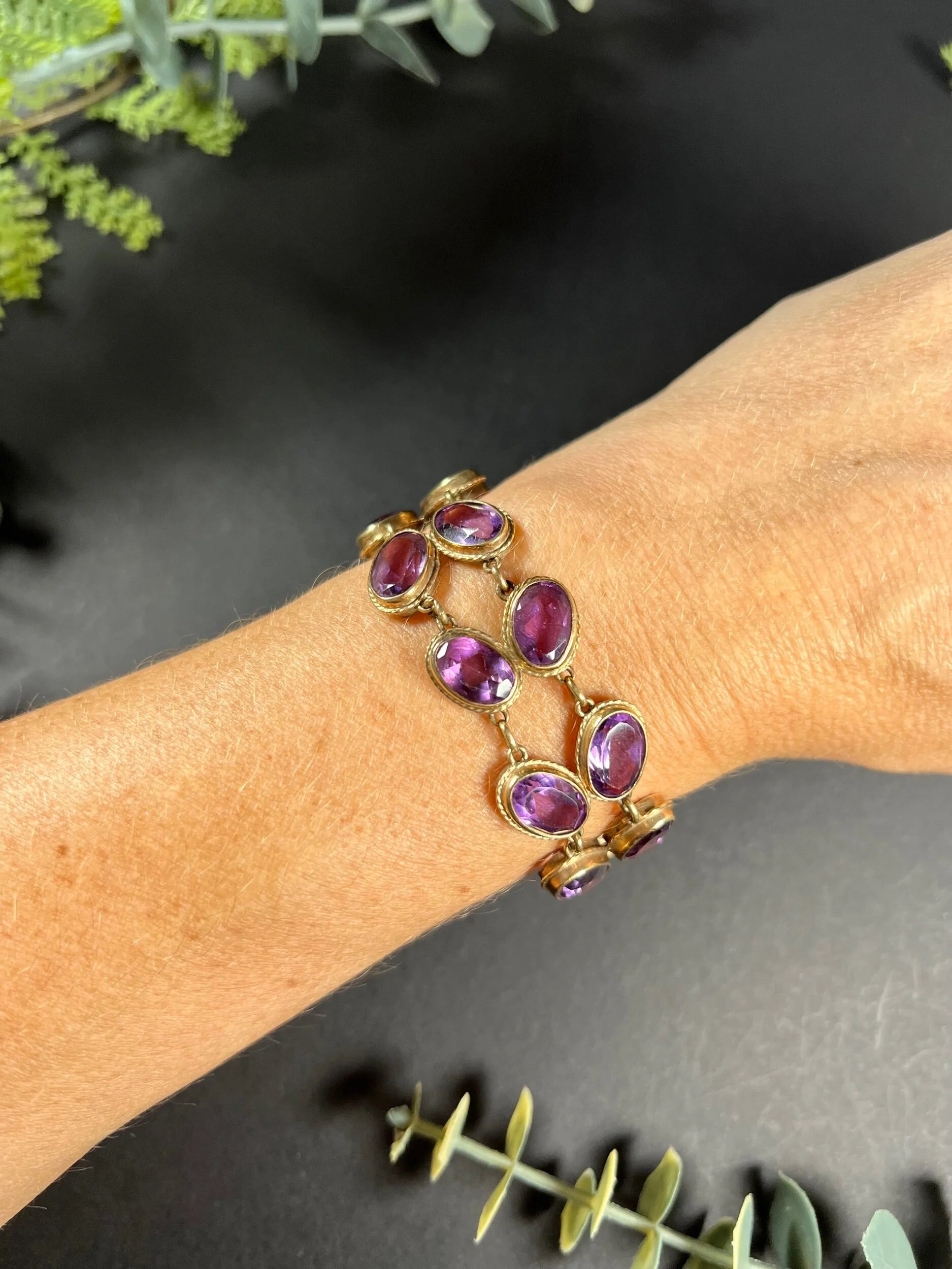 Antique 9ct Gold Edwardian Faceted Amethyst Bracelet