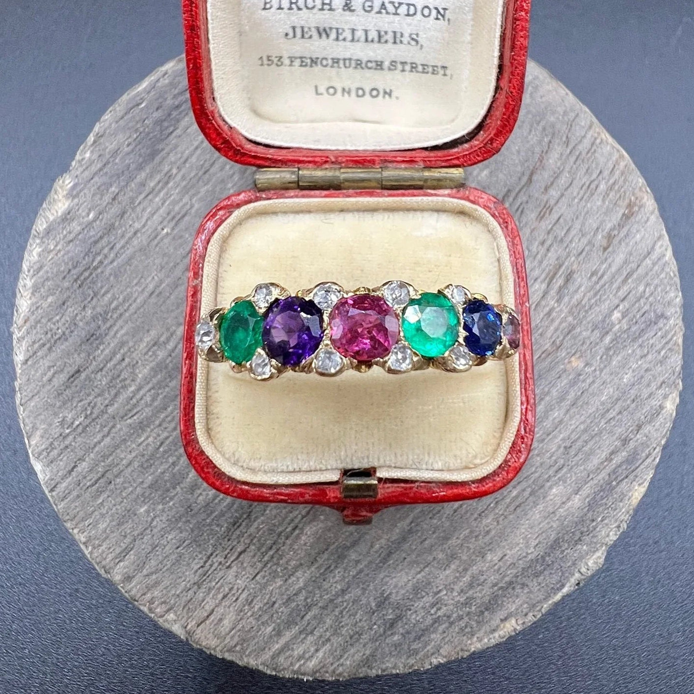 Vintage 1940s DEAREST Ring with Diamond Emerald Amethyst Ruby Sapphire Tourmaline Acrostic