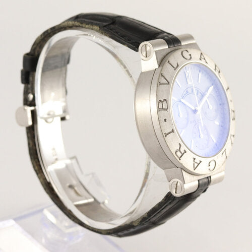 Bvlgari Diagono 18ct White Gold 40mm Automatic Chronograph Watch; white dial, on a black leather strap with white gold fold-over clasp, comes with Bulgari box