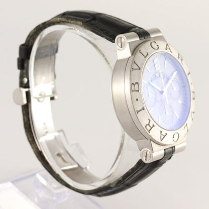 Bvlgari Diagono 18ct White Gold 40mm Automatic Chronograph Watch; white dial, on a black leather strap with white gold fold-over clasp, comes with Bulgari box