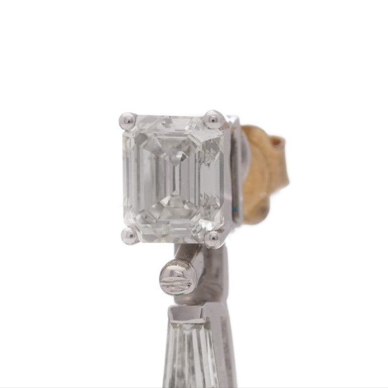 Stunning Vintage 4ct Square Cut Natural Colombian Emerald and Diamond Drop Earrings