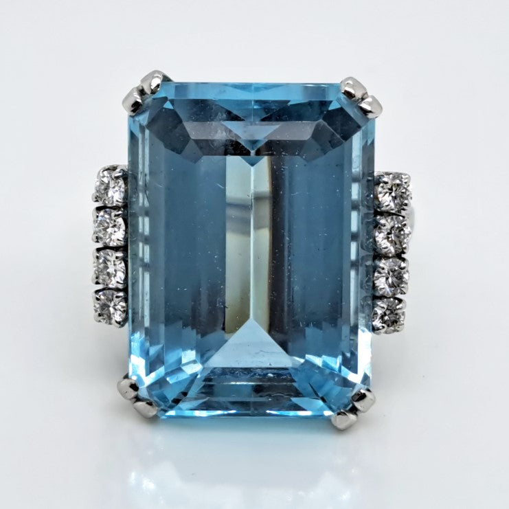 Vintage 1940s Retro 27cts Aquamarine and Diamond Cocktail Ring in Platinum