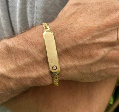 14ct Yellow Gold Tag Bracelet with Diamond