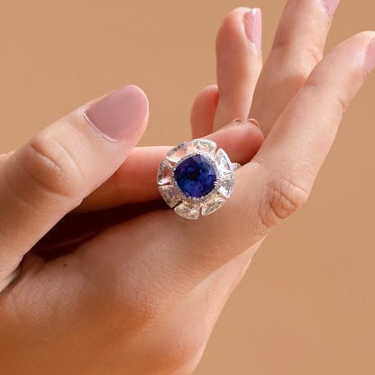 Cushion Cut Tanzanite and Diamond Cocktail Ring