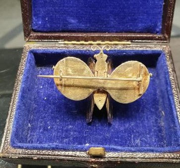 Rare Antique Gold Articulated Butterfly Locket Brooch