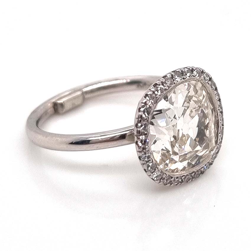 Vintage 3.15ct Cushion Old Cut Diamond Halo Cluster Engagement Ring in Platinum