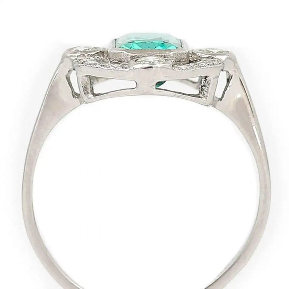 Art Deco Style 1ct Emerald and Diamond Halo Cluster Dress Ring in Platinum