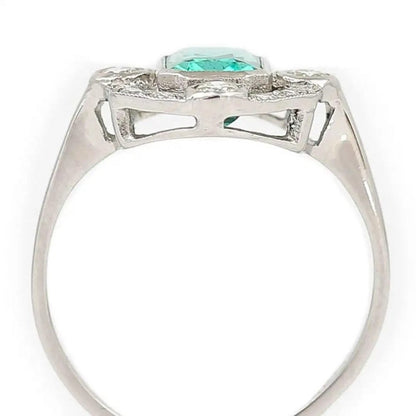 Art Deco Style 1ct Emerald and Diamond Halo Cluster Dress Ring in Platinum