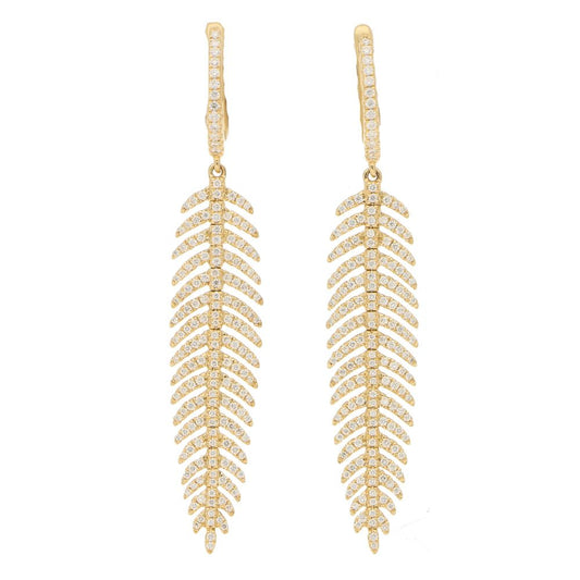 Articulated Feather Diamond Drop Earrings in Yellow Gold