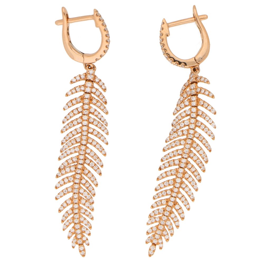 Articulated Diamond Feather Drop Earrings in 18ct Rose Gold