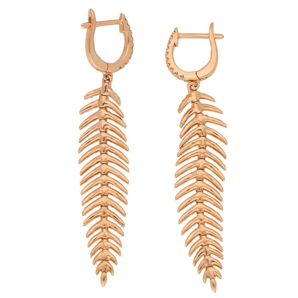Articulated Diamond Feather Drop Earrings in 18ct Rose Gold
