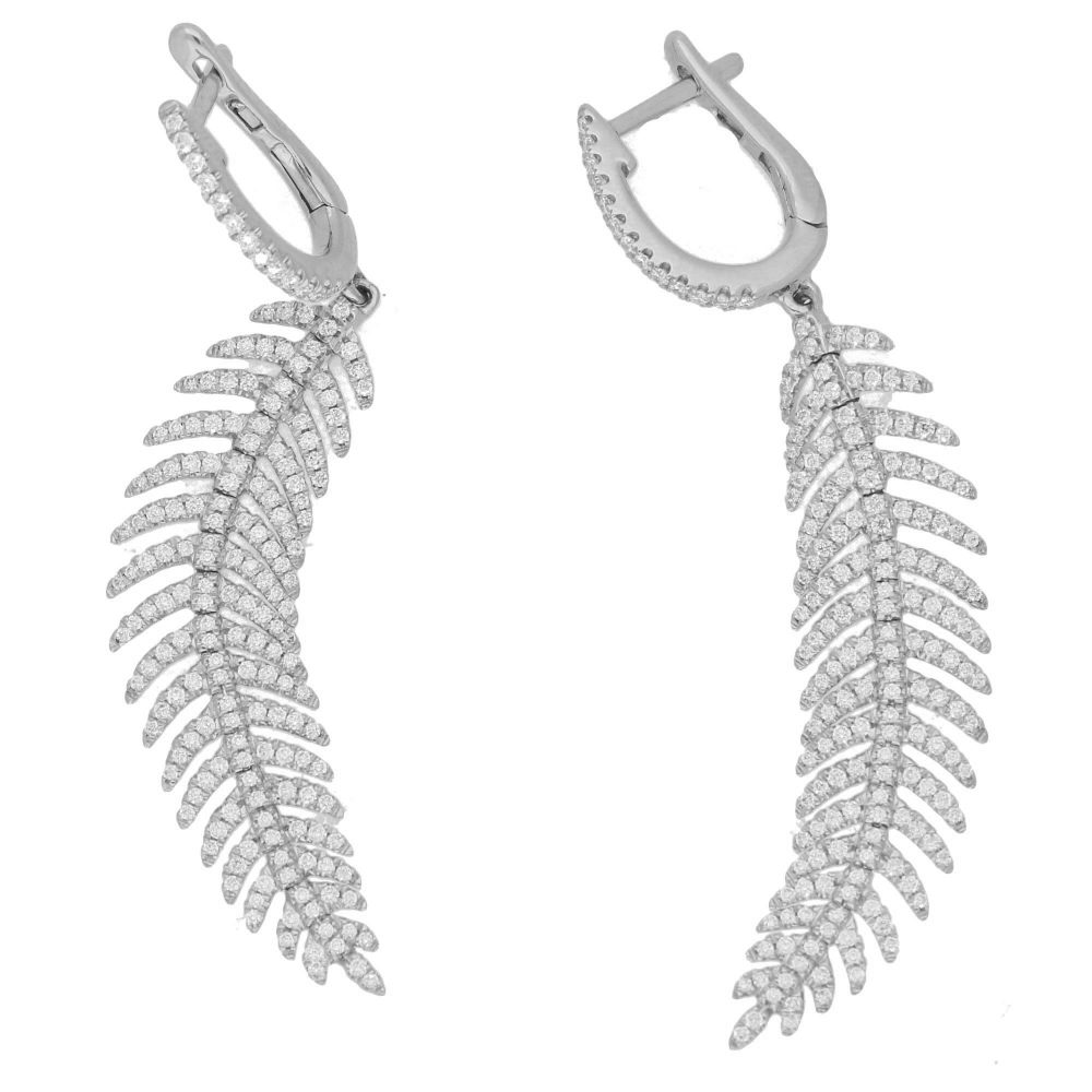 Articulated Feather 1.10ct Diamond Drop Earrings in 18ct White Gold