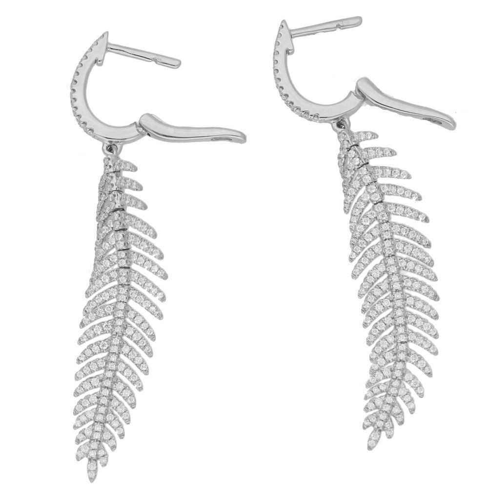 Articulated Feather 1.10ct Diamond Drop Earrings in 18ct White Gold