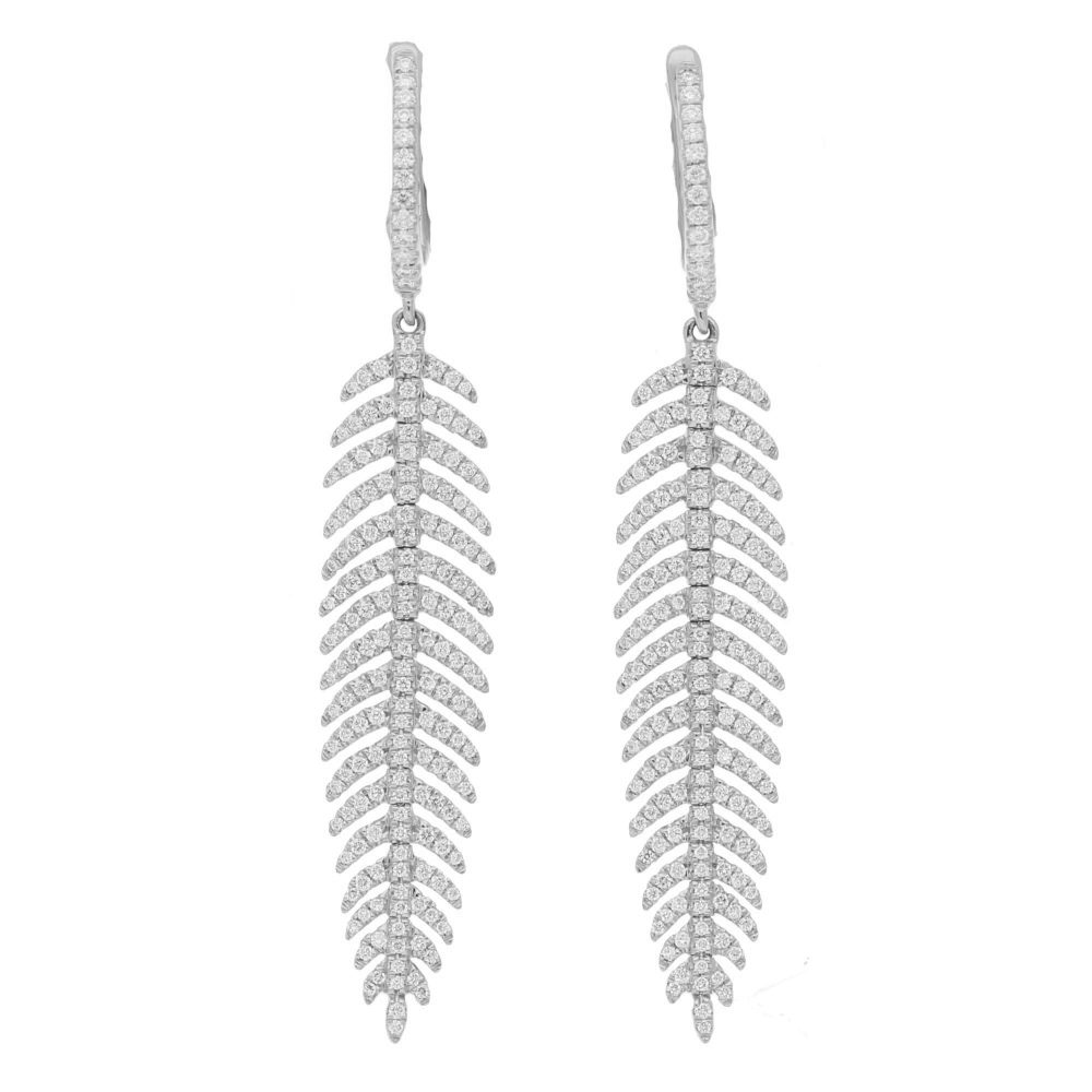 Articulated Feather 1.10ct Diamond Drop Earrings in 18ct White Gold