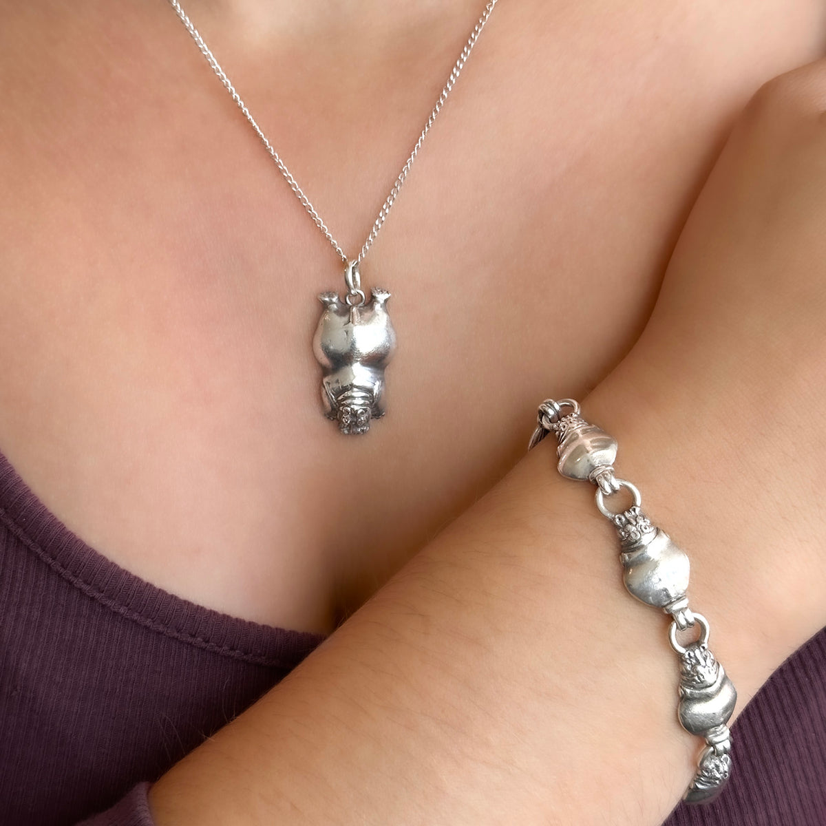 Patrick Mavros Silver Hippo Bracelet & Pendant