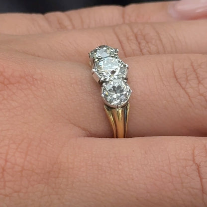 Antique 3 Stone Trilogy Diamond Ring 2.65ct