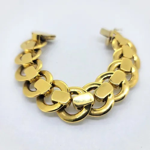 Retro Design 18ct Yellow Gold Fancy Circle Link Slinky Rollerball Bracelet