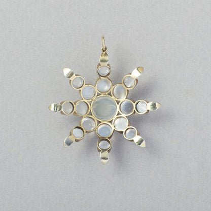 Victorian Antique Carved Man in Moon and Cabochon Moonstone Star Pendant