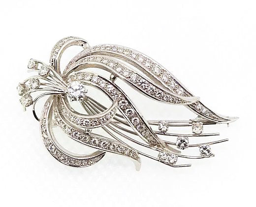 Vintage 1950's Diamond Spray Brooch set in High Carat White Gold