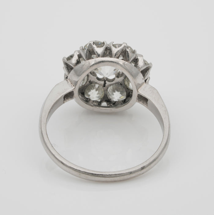 Edwardian Antique 3.15ct Old Cut Diamond Daisy Flower Cluster Engagement Ring in Platinum
