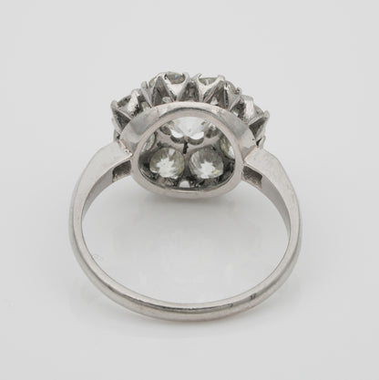 Edwardian Antique 3.15ct Old Cut Diamond Daisy Flower Cluster Engagement Ring in Platinum