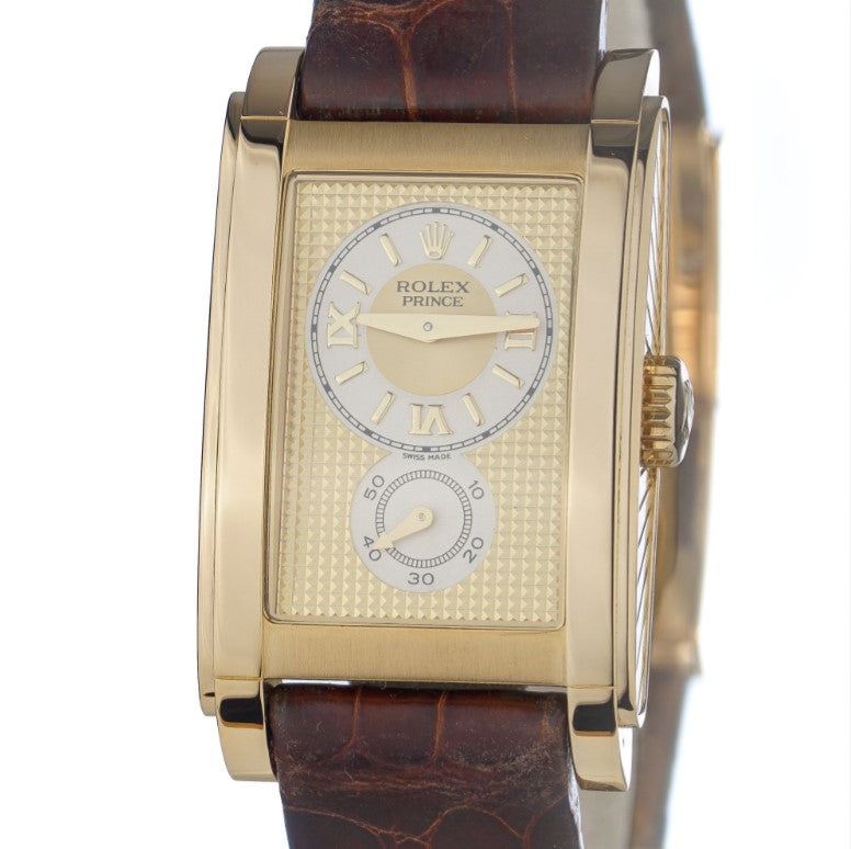 Vintage Rolex Cellini Prince 5440 Gold Watch with Champagne Dial and Exhibition case back, Comes with Rolex watch box, manual and original Rolex Guarantee