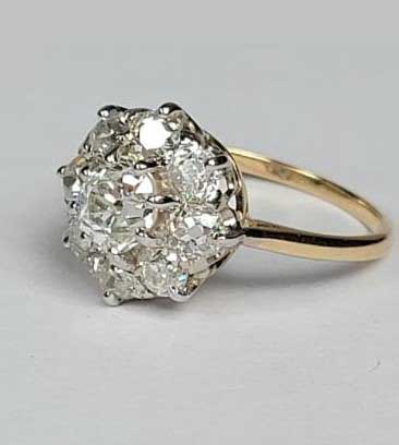 Antique Edwardian Old Cut Diamond Cluster Ring, 2 carats