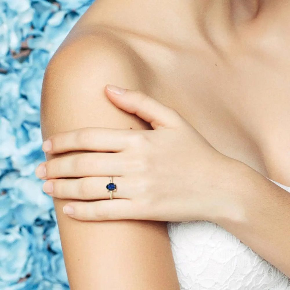 1.17ct Oval Blue Sapphire Solitaire Engagement Ring in Yellow Gold