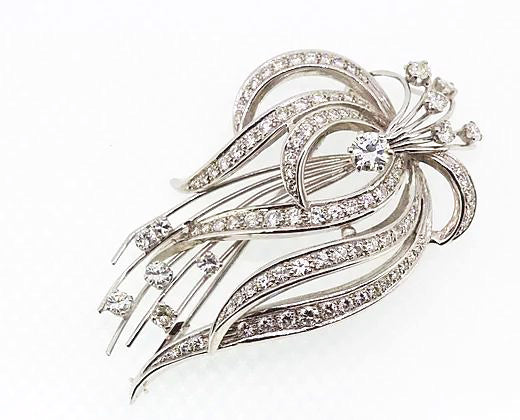 Vintage 1950's Diamond Spray Brooch set in High Carat White Gold