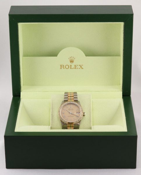 Rare Rolex Tridor 68149 Midsize 18ct Watch with Original Diamond Bezel