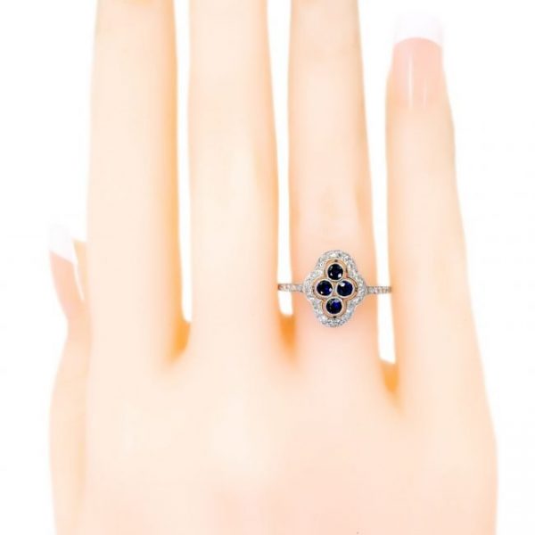 Vintage Sapphire, Diamond and Platinum Plaque Ring, 0.80 carats