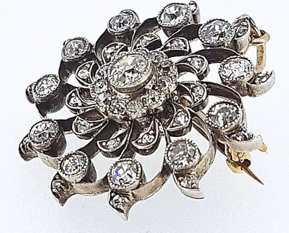 Antique Victorian Diamond Brooch / Pendant, 4.00 carats, Silver and Gold