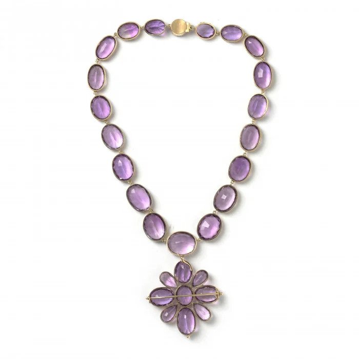 Antique Victorian Amethyst Riviere Necklace and Cross Pendant