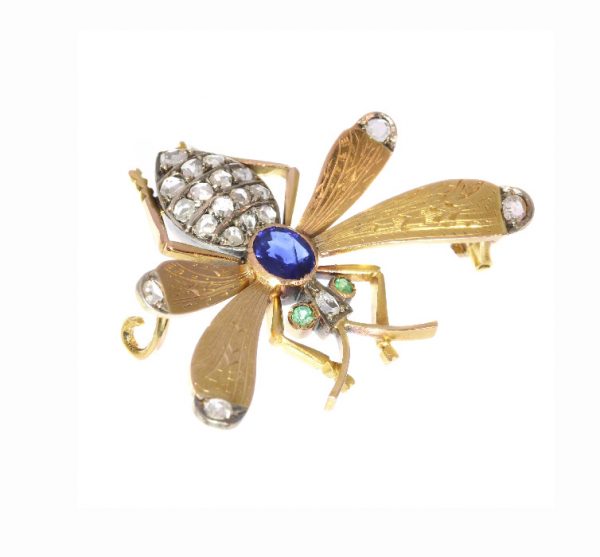Antique Victorian Sapphire Emerald and Diamond Queen Bee Brooch
