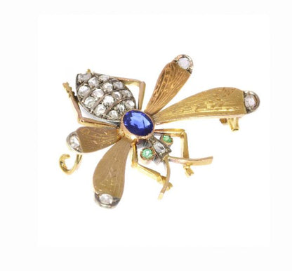 Antique Victorian Sapphire Emerald and Diamond Queen Bee Brooch