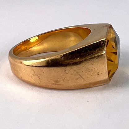 French Retro 6.05ct Citrine and Gold Tank Ring