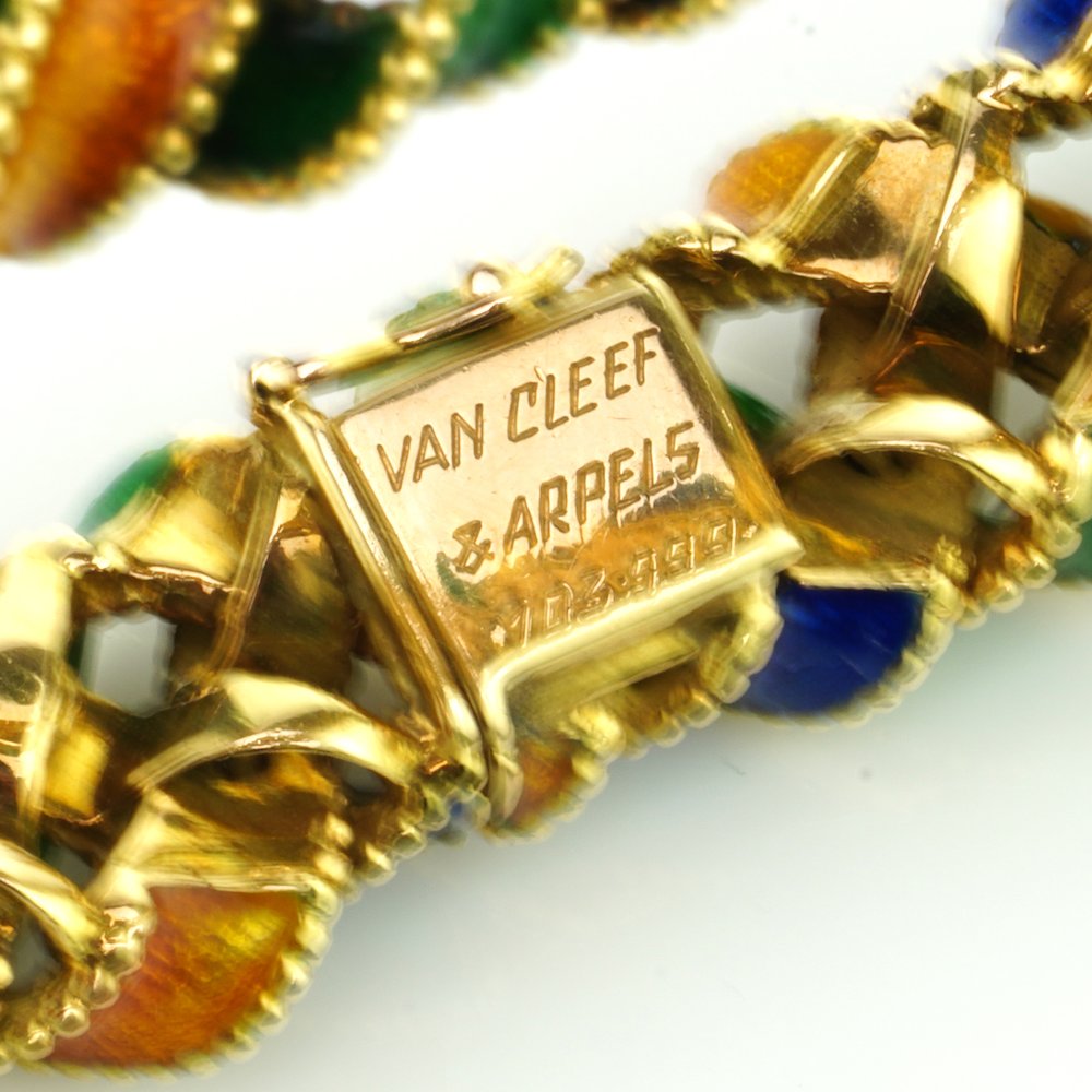 Vintage Van Cleef and Arpels 18ct Gold and Enamel Plait Bracelet, Signed and Numbered
