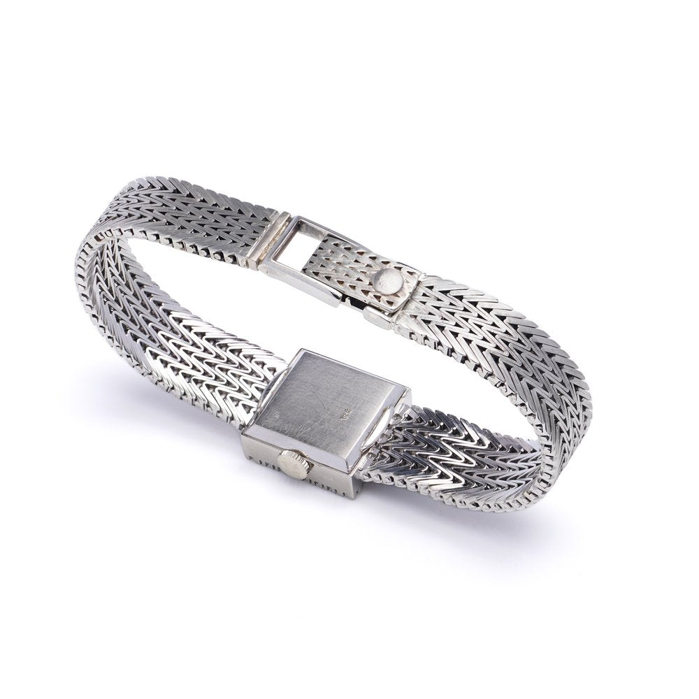 Patek Philippe 18ct White Gold Watch with Square Diamond Bezel