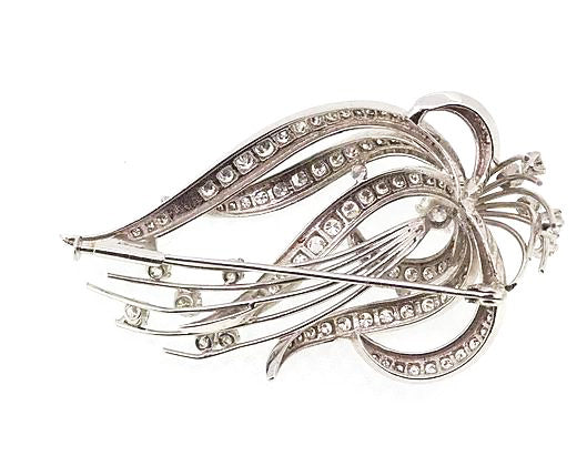 Vintage 1950's Diamond Spray Brooch set in High Carat White Gold