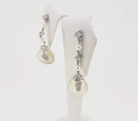 South Sea Pearl and Diamond Drop Earrings, 18ct White Gold