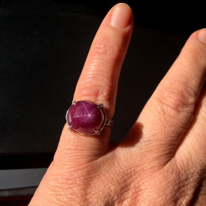 Natural No Heat 19ct Burma Star Ruby Solitaire Cocktail Ring with Diamonds