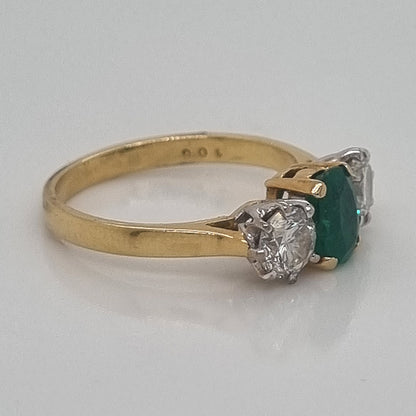 Vintage 0.50ct Oval Emerald and Diamond Trilogy Engagement Ring in 18ct Yellow Gold