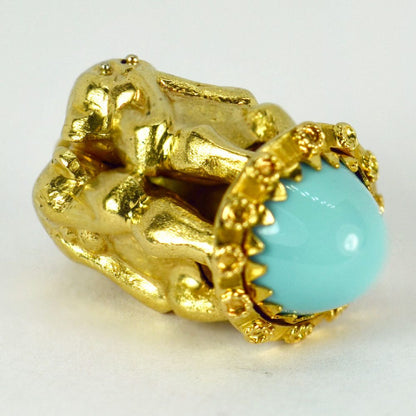 18ct Yellow Gold Three Wise Monkeys and Turquoise Pendant Charm